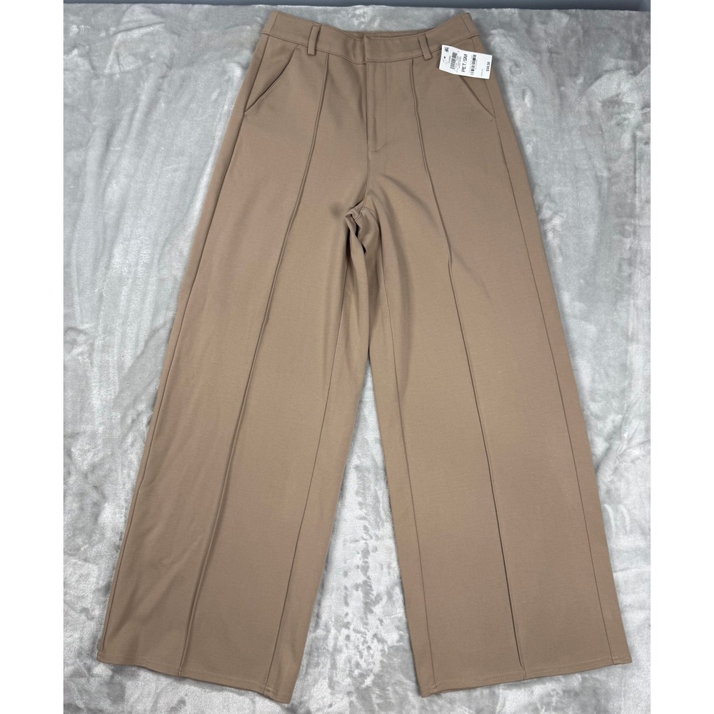NWT Bar III Womens Petit Small High Rise Pintuck Seamed Wide-Leg Ponté Pants